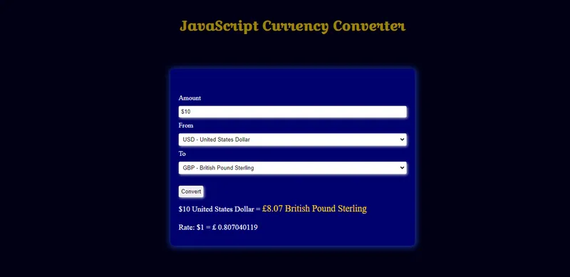 Currency converter with JavaScript